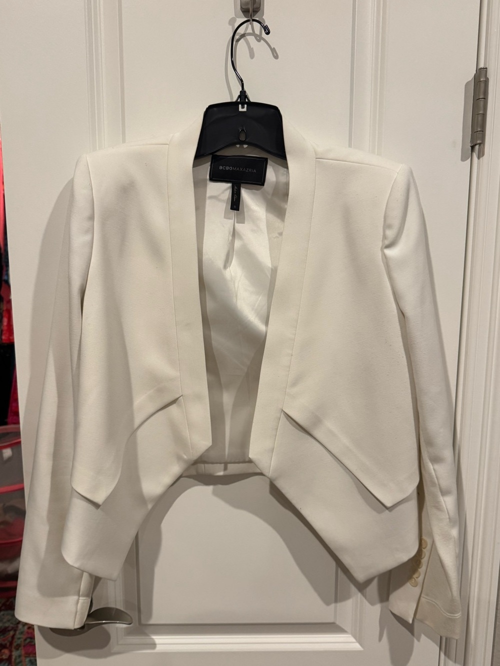 BCBGMaxAzria White Cropped Open-Front Blazer